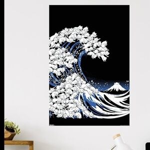 Blue and White Wave Art Poster